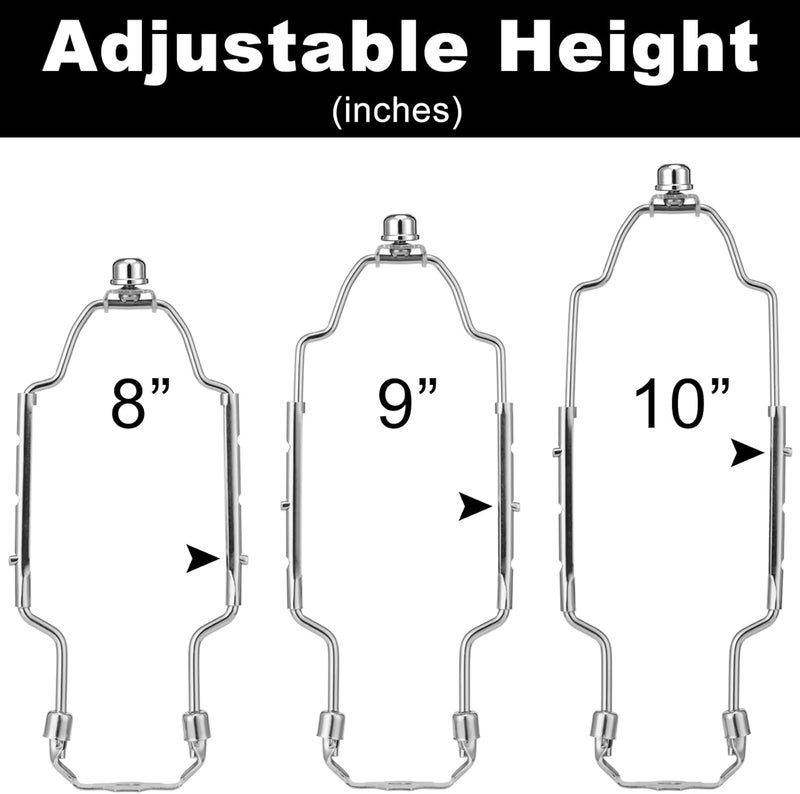 Qc 8 9 10 inch Lamp Shade Holder Kit [Adjustable] for Table and Floor Lamps, Heavy Duty Lamp Parts with 3/8 Standard Saddle, UNO Fitter Adapter and Lamp Finial (Silver) - Image 2